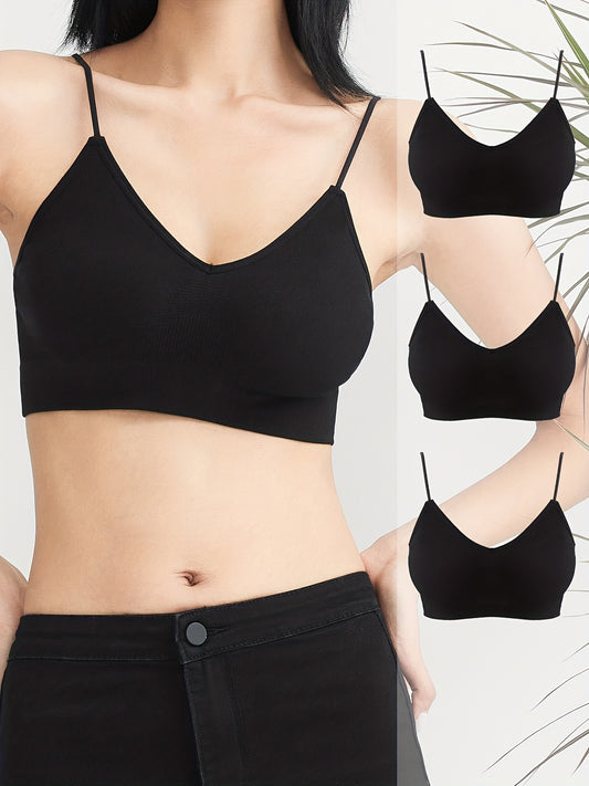 3pcs Seamless Wireless Bras, Comfy & Breathable