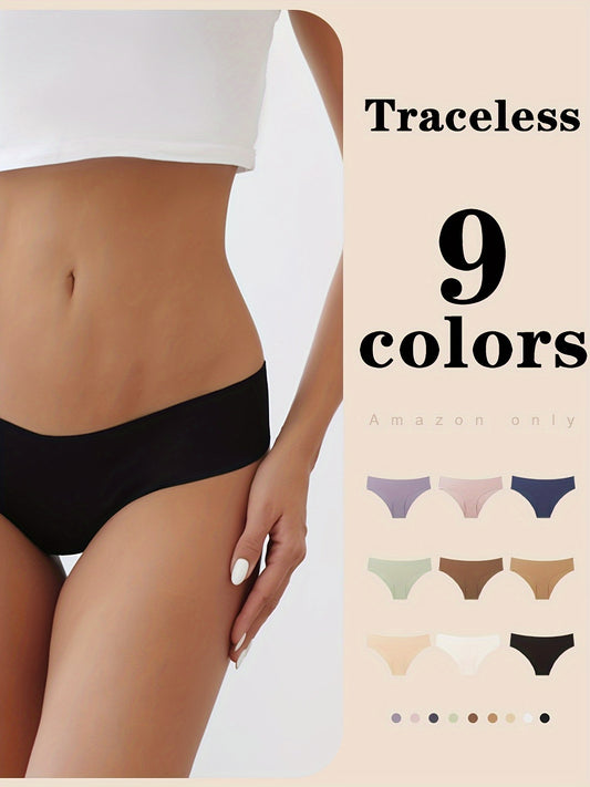 9 Pcs Women's Seamless Stretch Underwear - Breathable Ice Silk, Sexy Comfortable Hipster Panties
