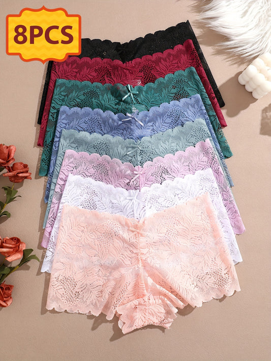 8pcs Set of Women's Full Lace Underwear - Sexy, Comfortable, Breathable for Daily Commuting