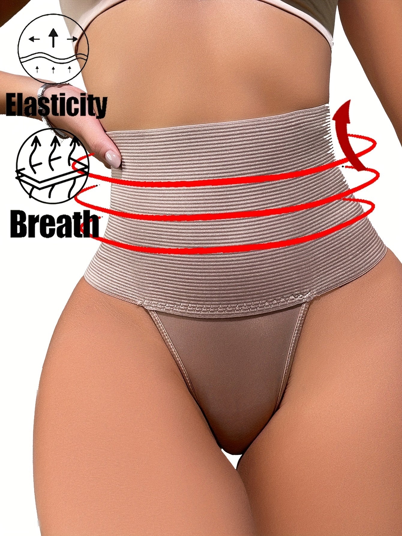 High Waist Control Panties, Breathable & Comfy Elastic Intimates Shapewear Thongs, Women's Lingerie & Underwear