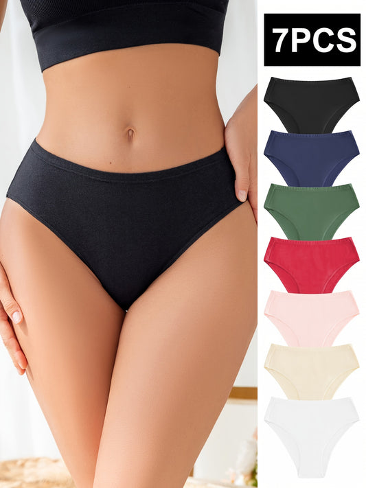 7-teiliges Set mit schlichten, einfarbigen Slips, weichen und bequemen, dehnbaren Dessous, Dessous und Unterwäsche für Damen