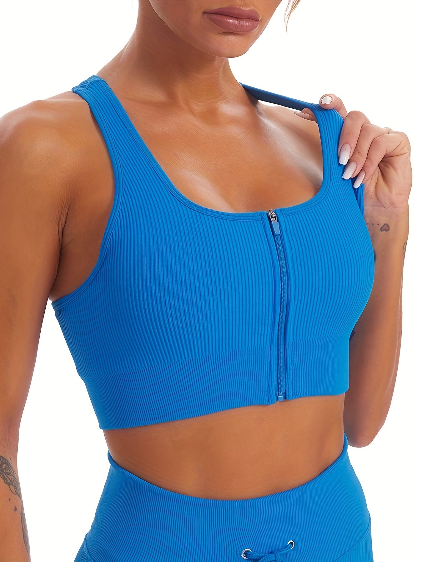 High Impact Seamless Sports Bra for Women - Zipper Front, Chest Pad, Ideal for Running, Yoga & More