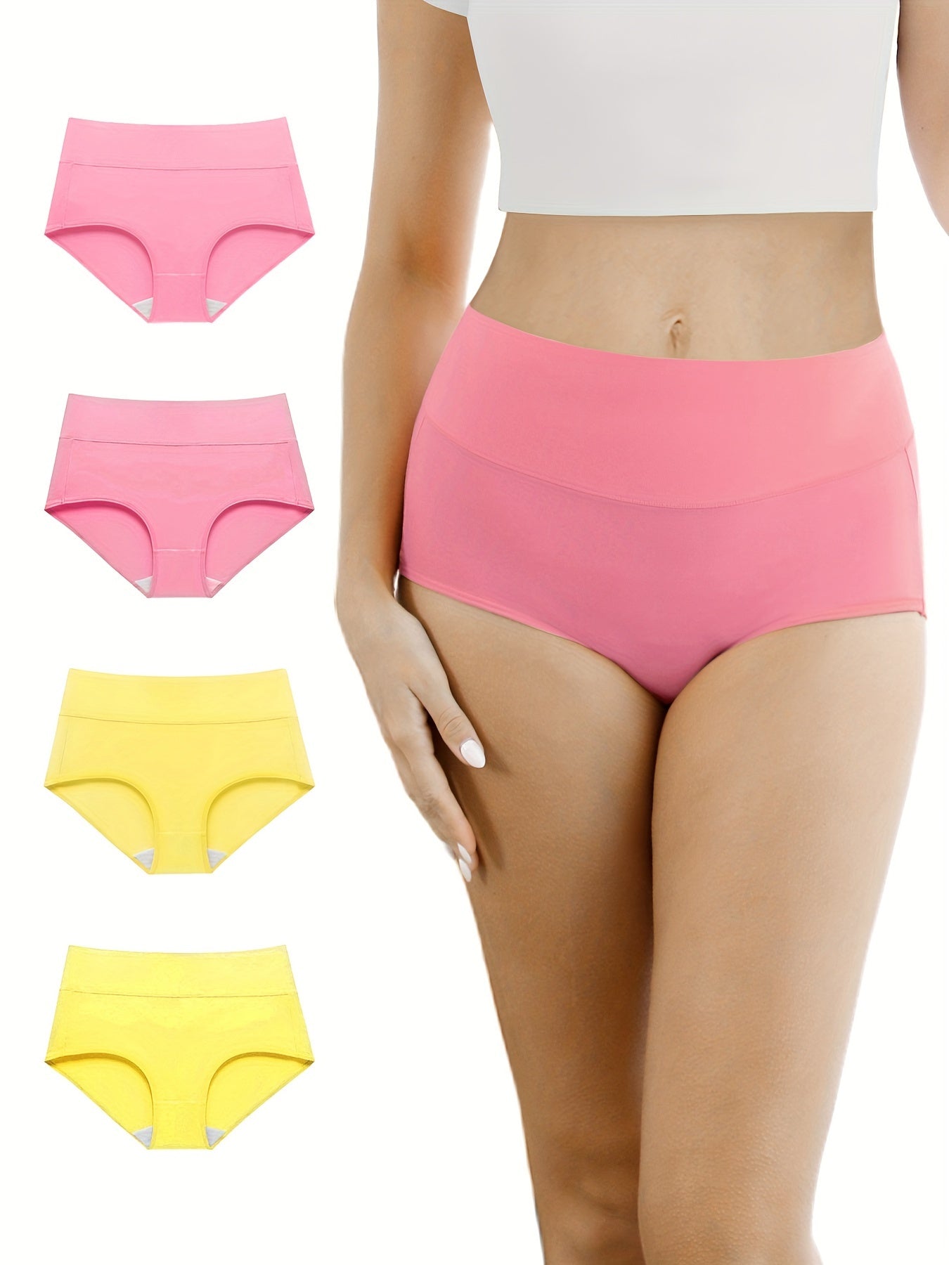 4-teiliges Damen-Höschenset in Übergröße – einfarbig, elastischer Bund, hohe Taille und atmungsaktive Unterwäsche