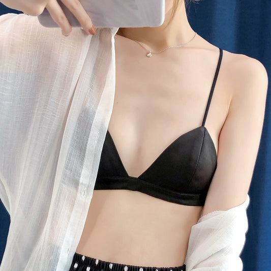 Mei Back Tube Top Wrapped Chest Shoulder Strap No Steel Ring Ultra-Thin Female French Triangle Cup Bra Without Chest Pad