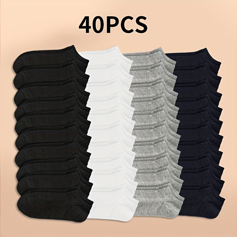 Unisex Solid Socks - 10/20/40 Pairs, Soft, Lightweight Low Cut Ankle Socks for Women
