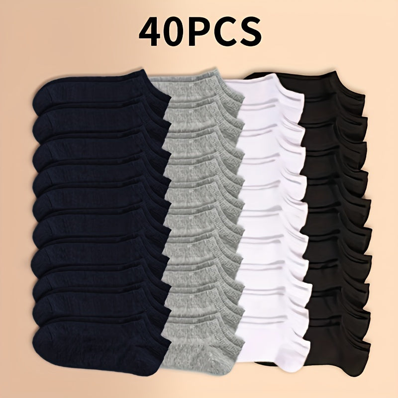 Unisex Solid Socks - 10/20/40 Pairs, Soft, Lightweight Low Cut Ankle Socks for Women