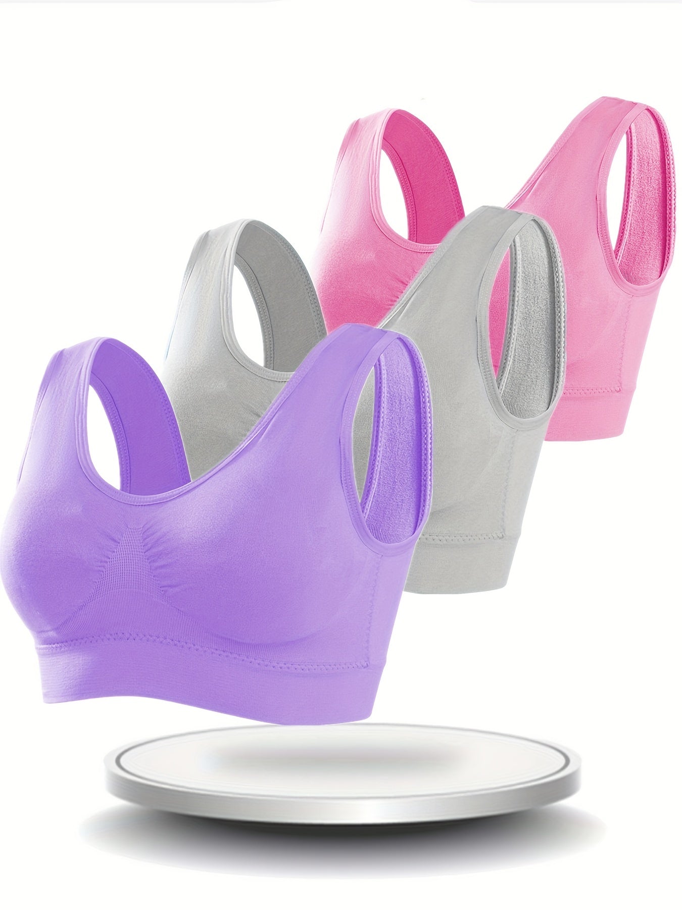 3 Pcs Women's Comfortable Thin Padless Sports Bras, Single Layer Solid Wireless Cami Intimates Bras, Women's Lingerie & Underwear