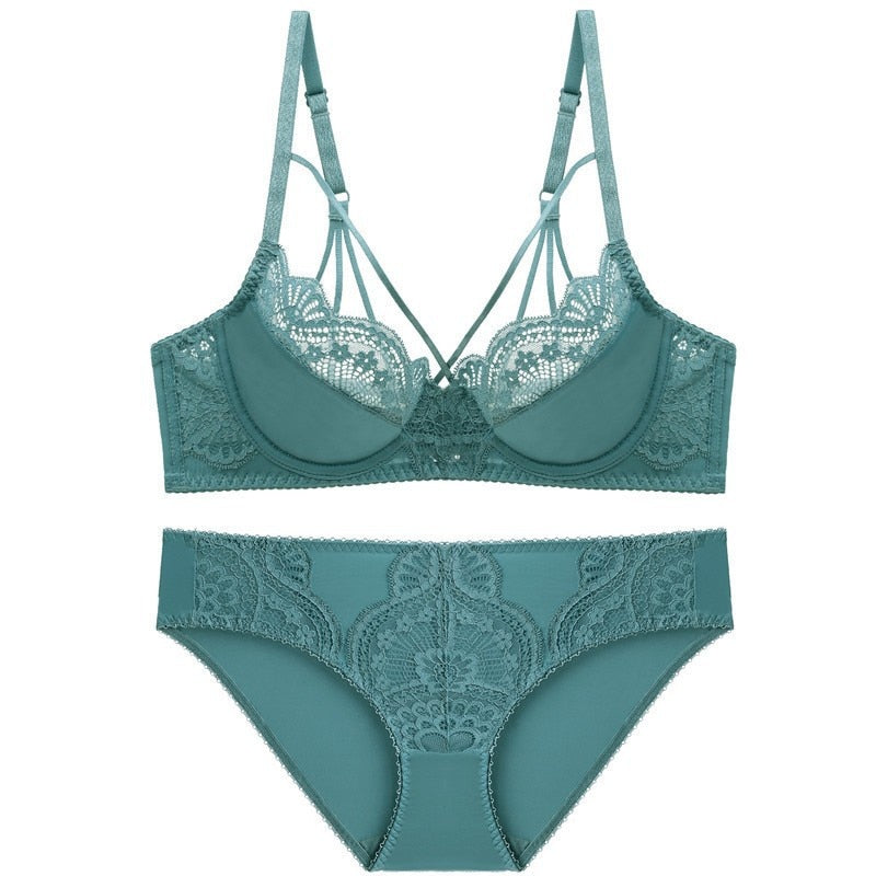 Glossy Ultra Thin Unlined Bra Set Underwear with Lace