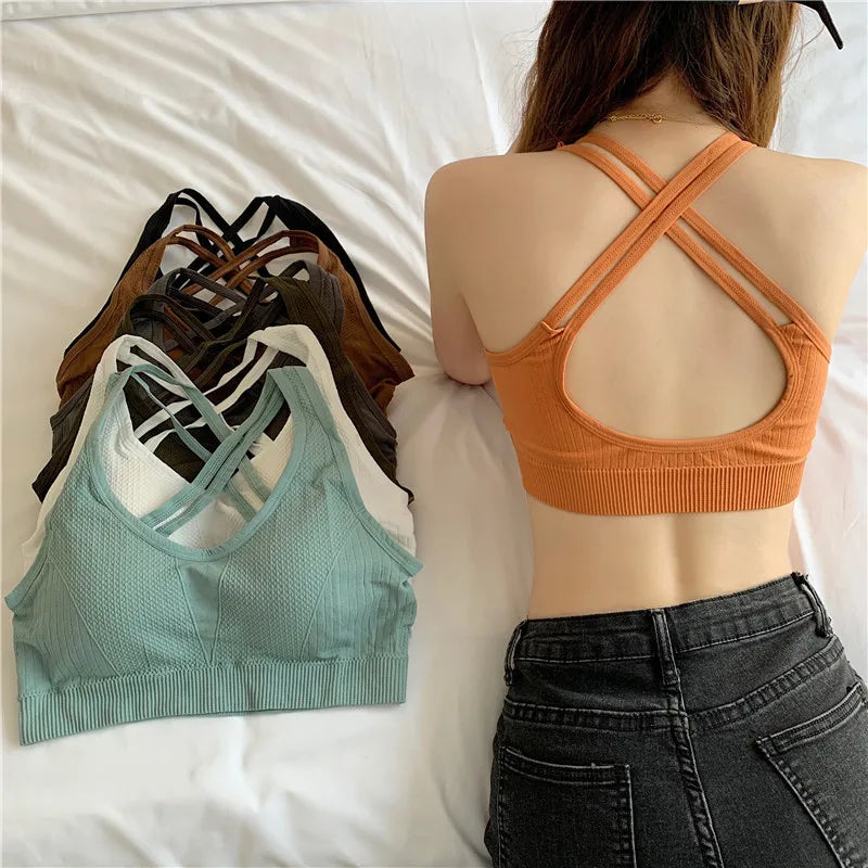 Women's Seamless Low Back Push Up Sport Bralette - Wire Free Bra with Pads, Sexy Lingerie