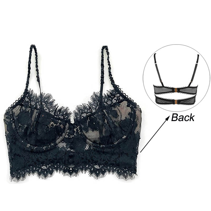 CINOON Sexy French Women's Underwear: Ultra Thin Lace Flower Embroidery Bralette Push up Eyelash Bra