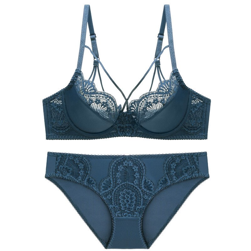 Glossy Ultra Thin Unlined Bra Set Underwear with Lace
