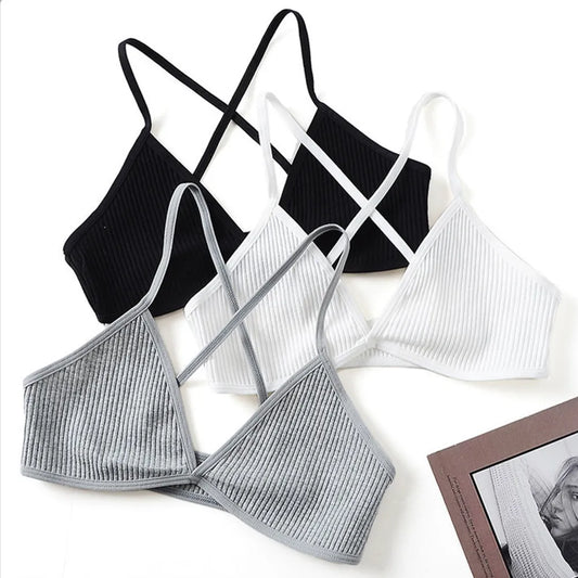 Comfort Cotton Bras for Women - Thin Sport Style Unlined Bralette with Sexy Deep V & Cross Back