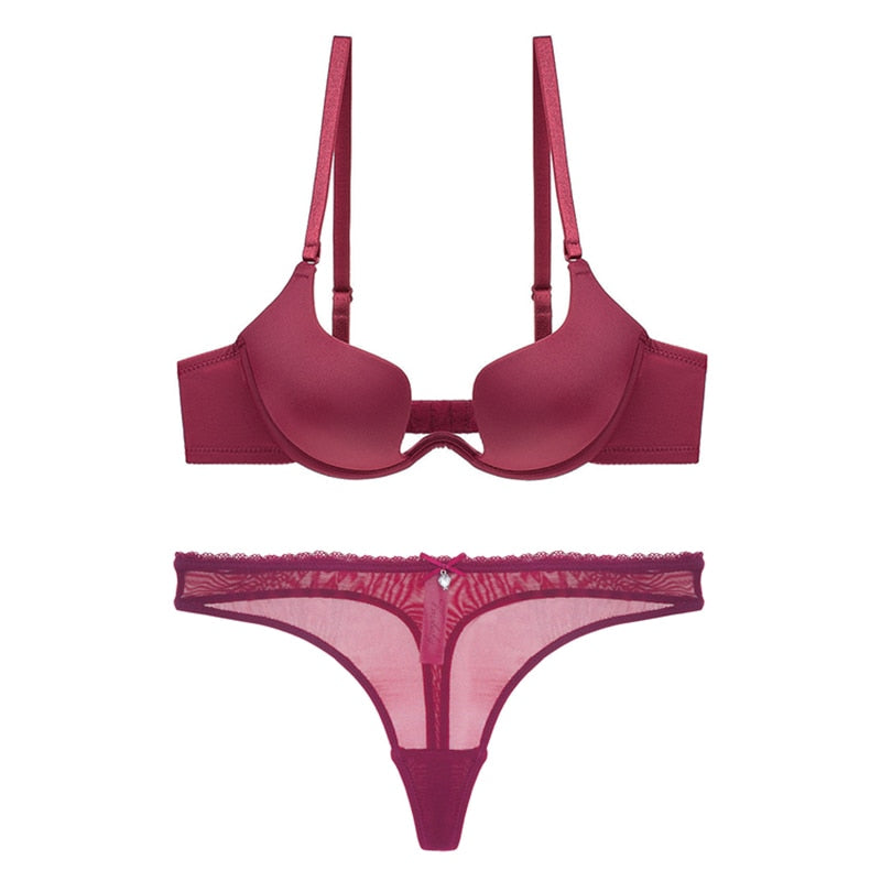 Women's Thick Cotton Push Up Bra and Thong Set - Comfort & Style