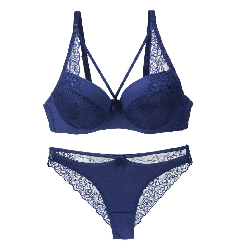 Nouvelle Seamless Sexy 3/4 Cup Lace Underwear Set with Push Up Bra, Available in B - E Cups