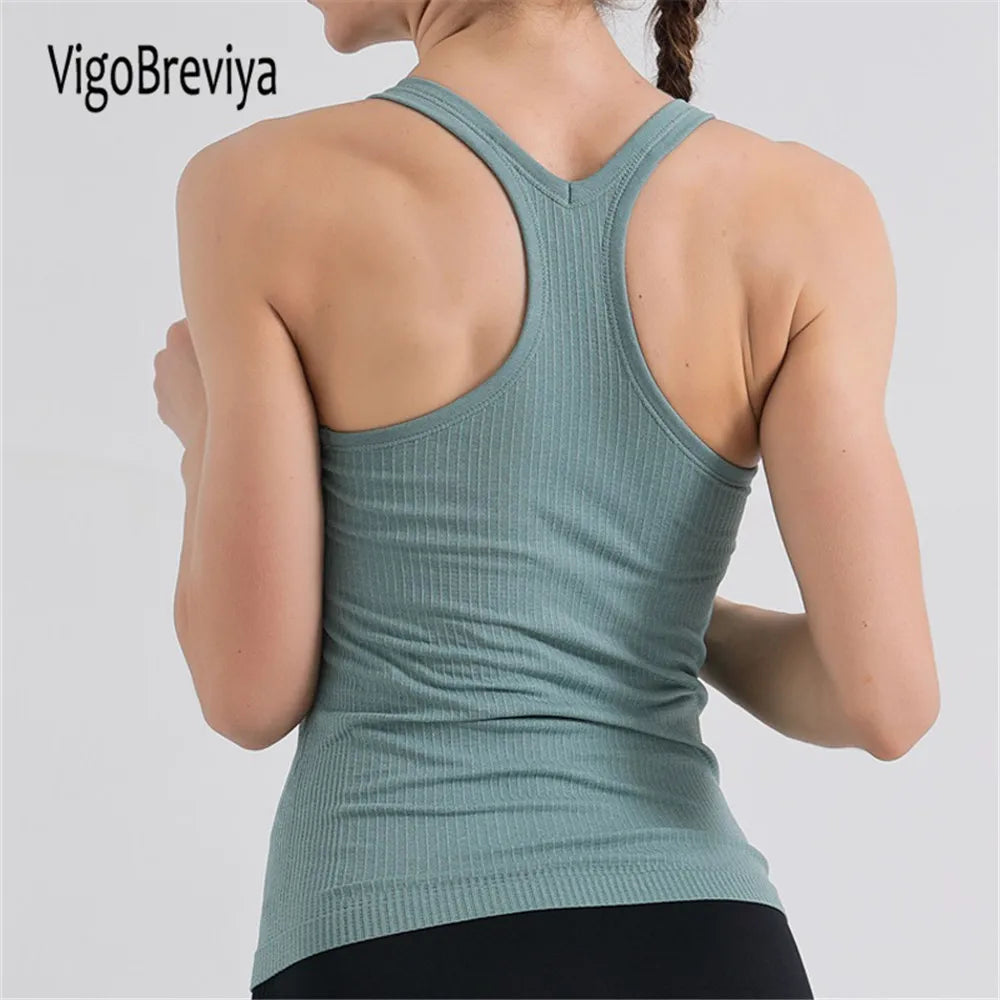 VigoBreviya 2025 Women's Sleeveless Seamless Yoga Tops with Bra for Fitness, Gym, Running & Workout