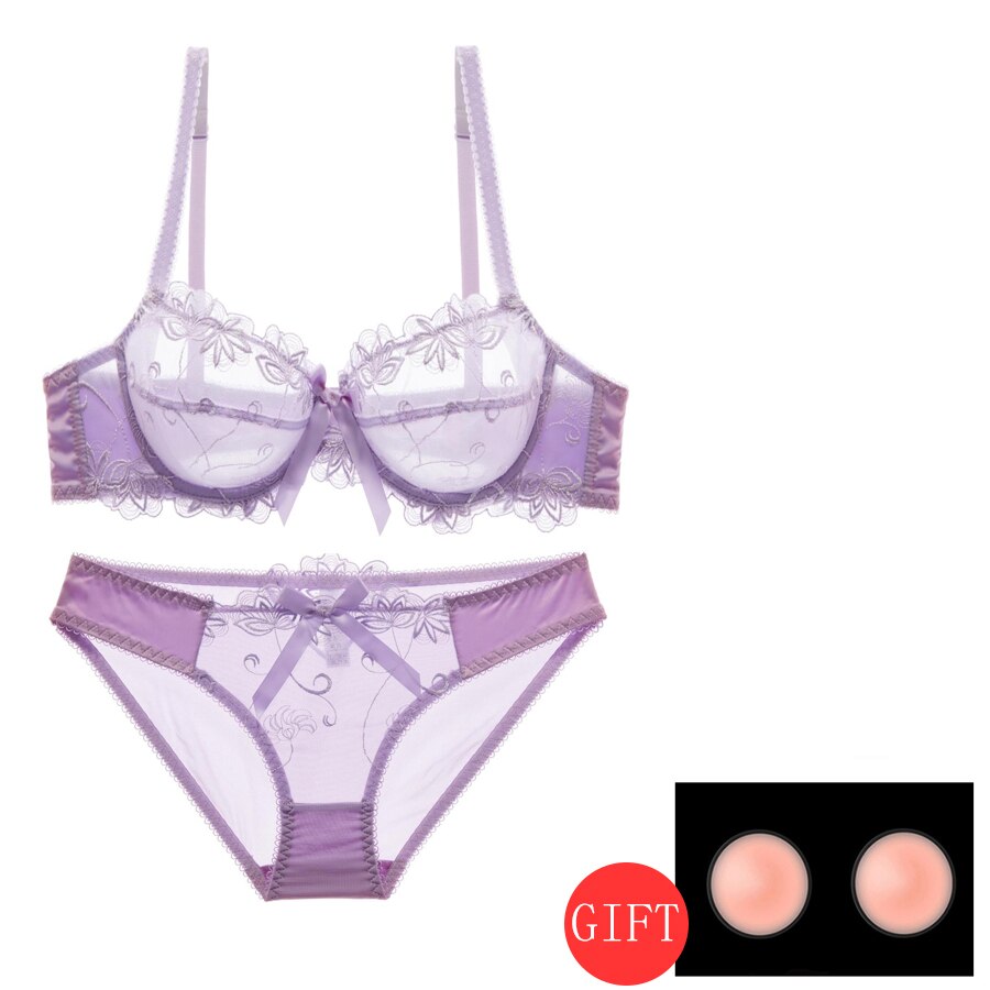 Women's Plus Size White Transparent Bra & Panty Set - D E Cup Underwire Push Up Mesh Lace Sexy Lingerie