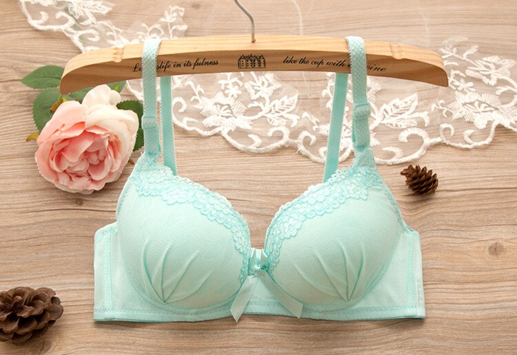 New Pure Color Lace Sexy Bra Set for Small - Breasted Women - Wireless, Adjustable, Without Rims