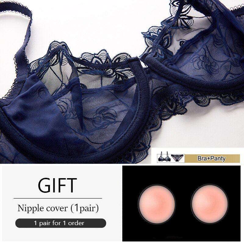 Women's Plus Size White Transparent Bra & Panty Set - D E Cup Underwire Push Up Mesh Lace Sexy Lingerie