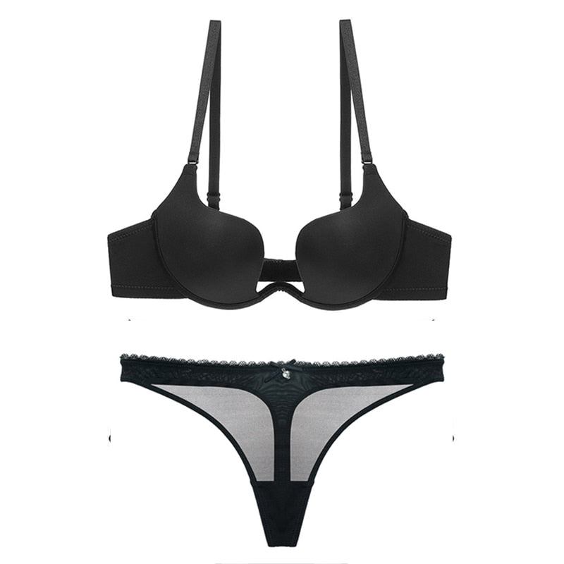 Women's Thick Cotton Push Up Bra and Thong Set - Comfort & Style