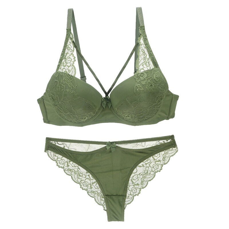 Nouvelle Seamless Sexy 3/4 Cup Lace Underwear Set with Push Up Bra, Available in B - E Cups