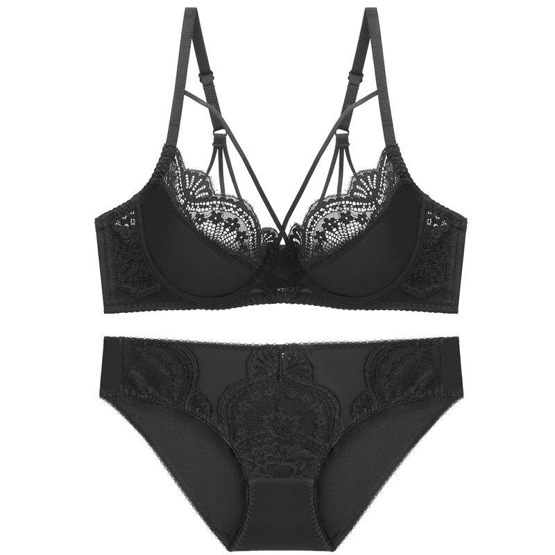 Glossy Ultra Thin Unlined Bra Set Underwear with Lace