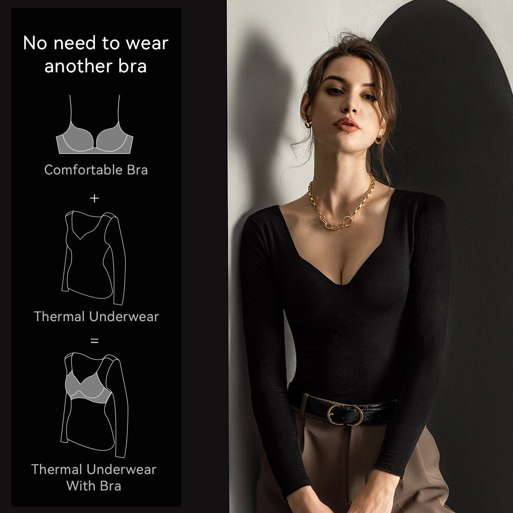 VANZTINA Women's Thermal Underwear with Push - up Bra, Winter Thermo Lingerie