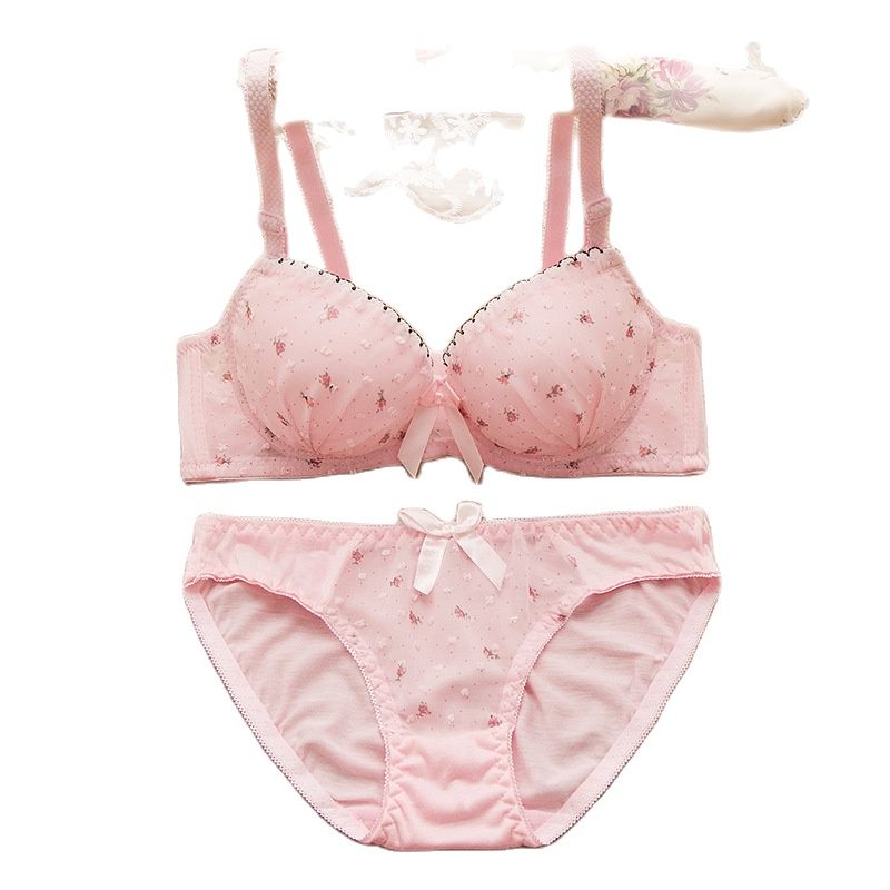 Cotton Lace Bra & Panties Set with Dot Floral Design for Girls & Students