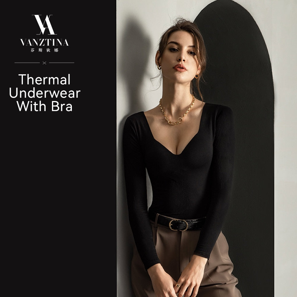 VANZTINA Women's Thermal Underwear with Push - up Bra, Winter Thermo Lingerie