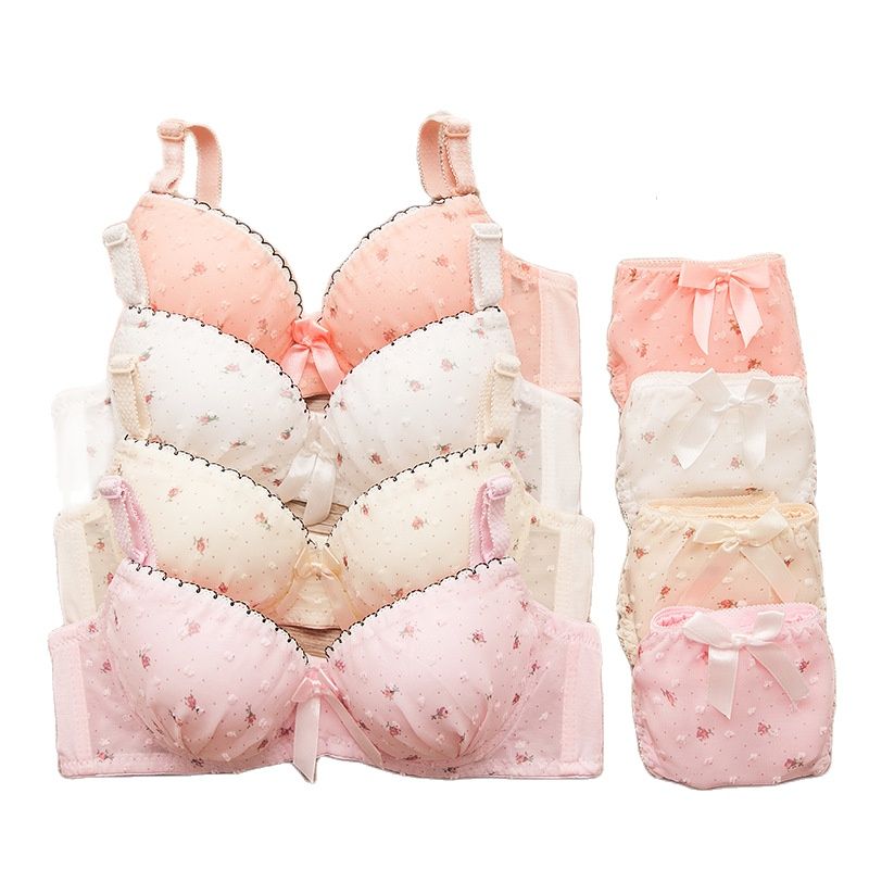 Cotton Lace Bra & Panties Set with Dot Floral Design for Girls & Students