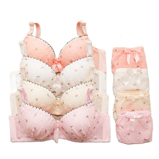 Cotton Lace Bra & Panties Set with Dot Floral Design for Girls & Students