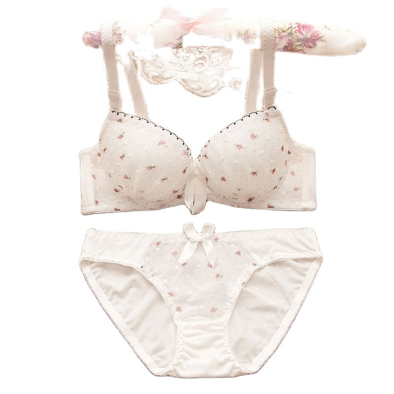Cotton Lace Bra & Panties Set with Dot Floral Design for Girls & Students