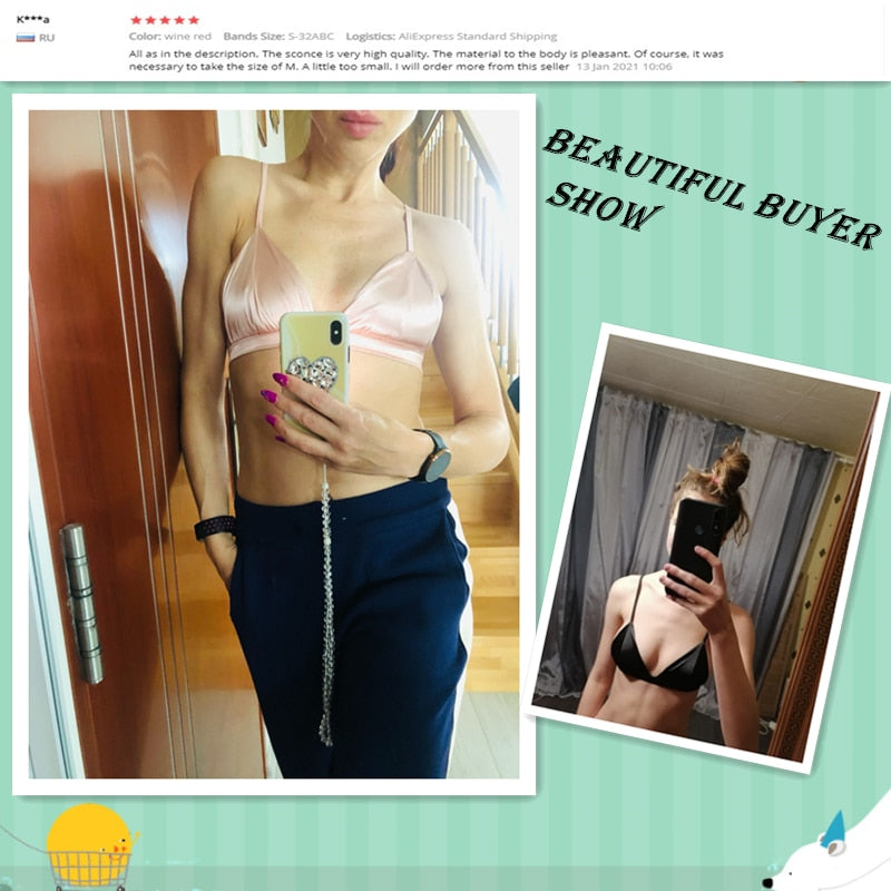 Luxuriöses Bralette-Top aus Seide in 7 Farben – V-Ausschnitt, bügelloser Satin-BH für Damen