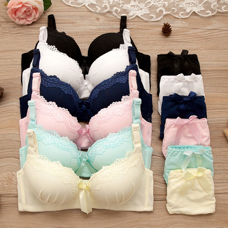 New Pure Color Lace Sexy Bra Set for Small - Breasted Women - Wireless, Adjustable, Without Rims