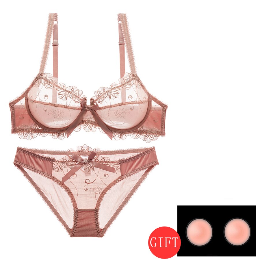 Women's Plus Size White Transparent Bra & Panty Set - D E Cup Underwire Push Up Mesh Lace Sexy Lingerie