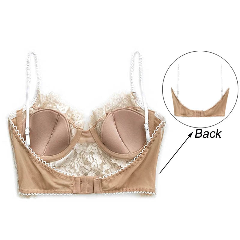 CINOON Sexy French Women's Underwear: Ultra Thin Lace Flower Embroidery Bralette Push up Eyelash Bra