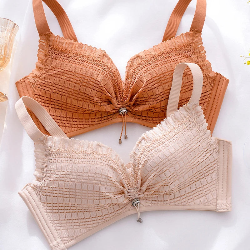 Roseheart Women's Sexy Wireless Bras Lace Trim Bra Sets, Cup A - B Plus, Big Size