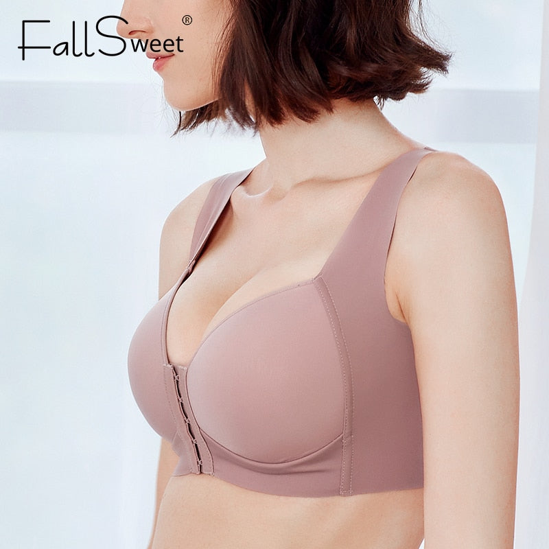 FallSweet Plus Size Women's Front Closure Seamless Push Up Bra - Sexy Underwear Vest Top