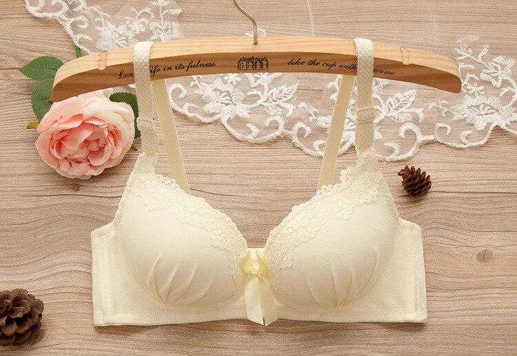 New Pure Color Lace Sexy Bra Set for Small - Breasted Women - Wireless, Adjustable, Without Rims