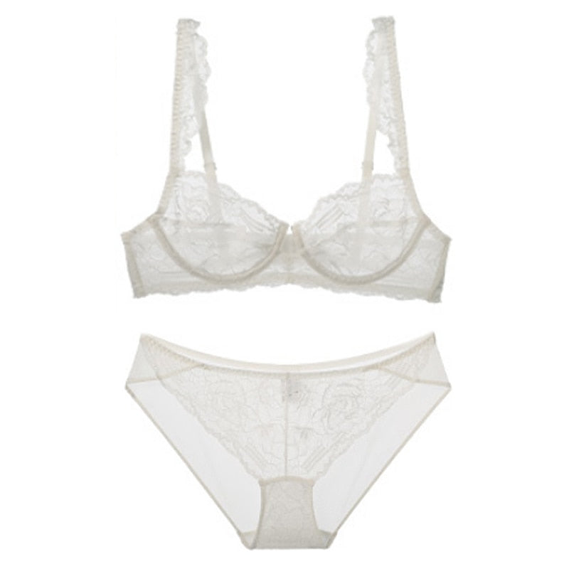 TERMEZY Women's Sexy Lace Lingerie Set - Transparent Brassiere, Push Up Bra, Ultra-thin Cup for Party