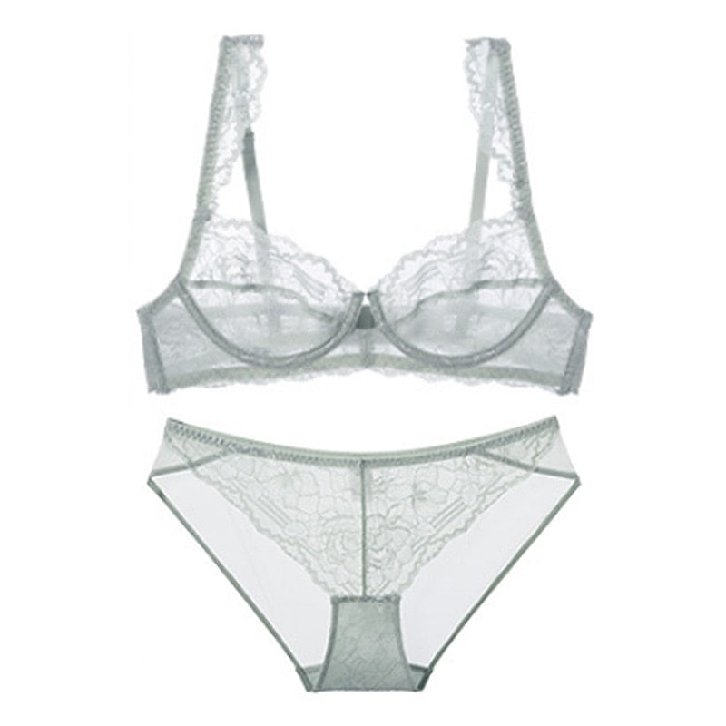 TERMEZY Women's Sexy Lace Lingerie Set - Transparent Brassiere, Push Up Bra, Ultra-thin Cup for Party