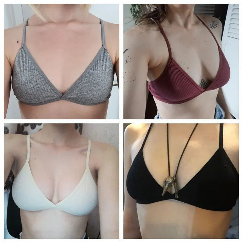 2 PCS Comfort Cotton Bra For Women French Style Bralette Deep V Triangle Cup Bralet Underwear Wireless Lingerie Push Up Bras