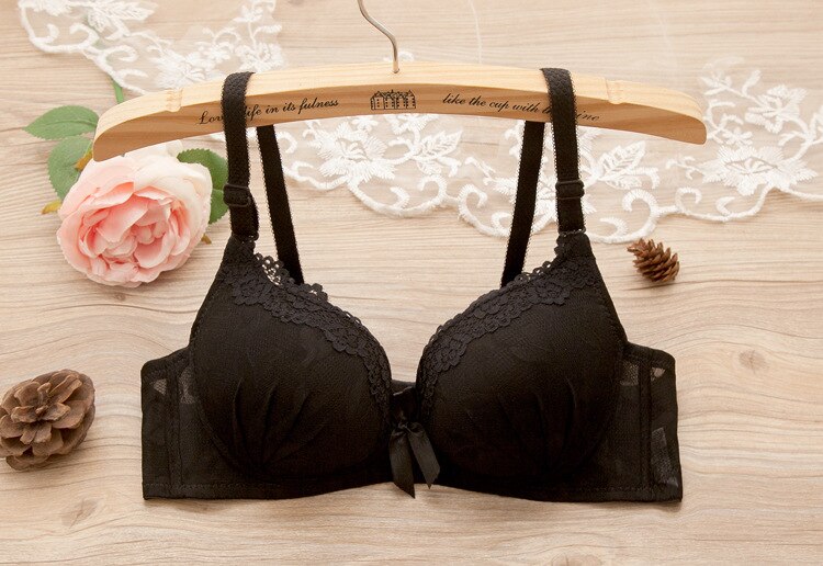 New Pure Color Lace Sexy Bra Set for Small - Breasted Women - Wireless, Adjustable, Without Rims