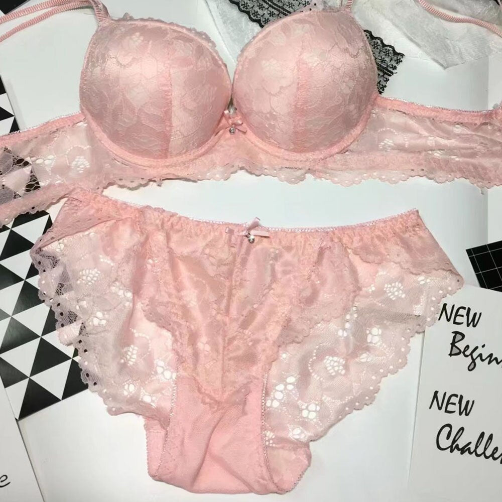 Women's Sexy Lace Push Up Bra Sets with Padded Bralette, Underwire, U - Back and Matching Panty