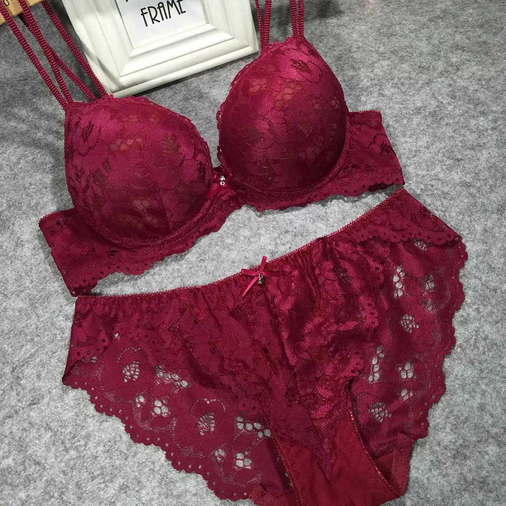 Women's Sexy Lace Push Up Bra Sets with Padded Bralette, Underwire, U - Back and Matching Panty