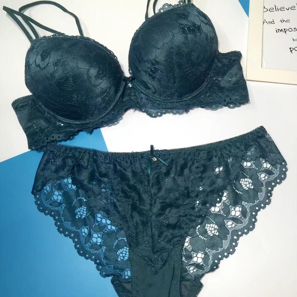 Women's Sexy Lace Push Up Bra Sets with Padded Bralette, Underwire, U - Back and Matching Panty