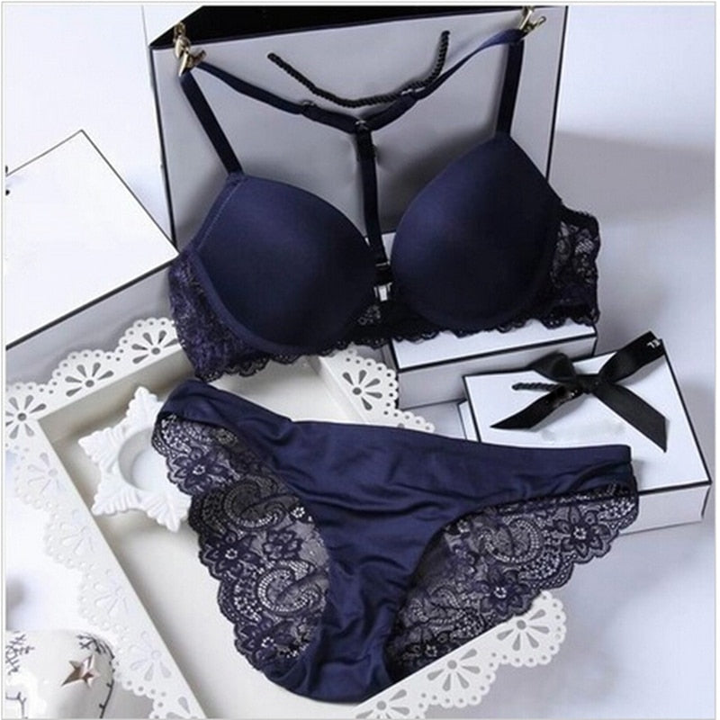 Conjunto de sujetador y braguita con copa ABC, sexy y elegante, en 8 colores, lencería push up para mujer.