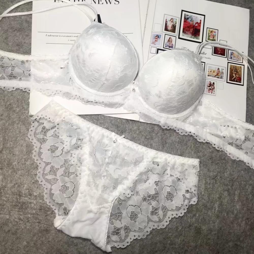 Women's Sexy Lace Push Up Bra Sets with Padded Bralette, Underwire, U - Back and Matching Panty
