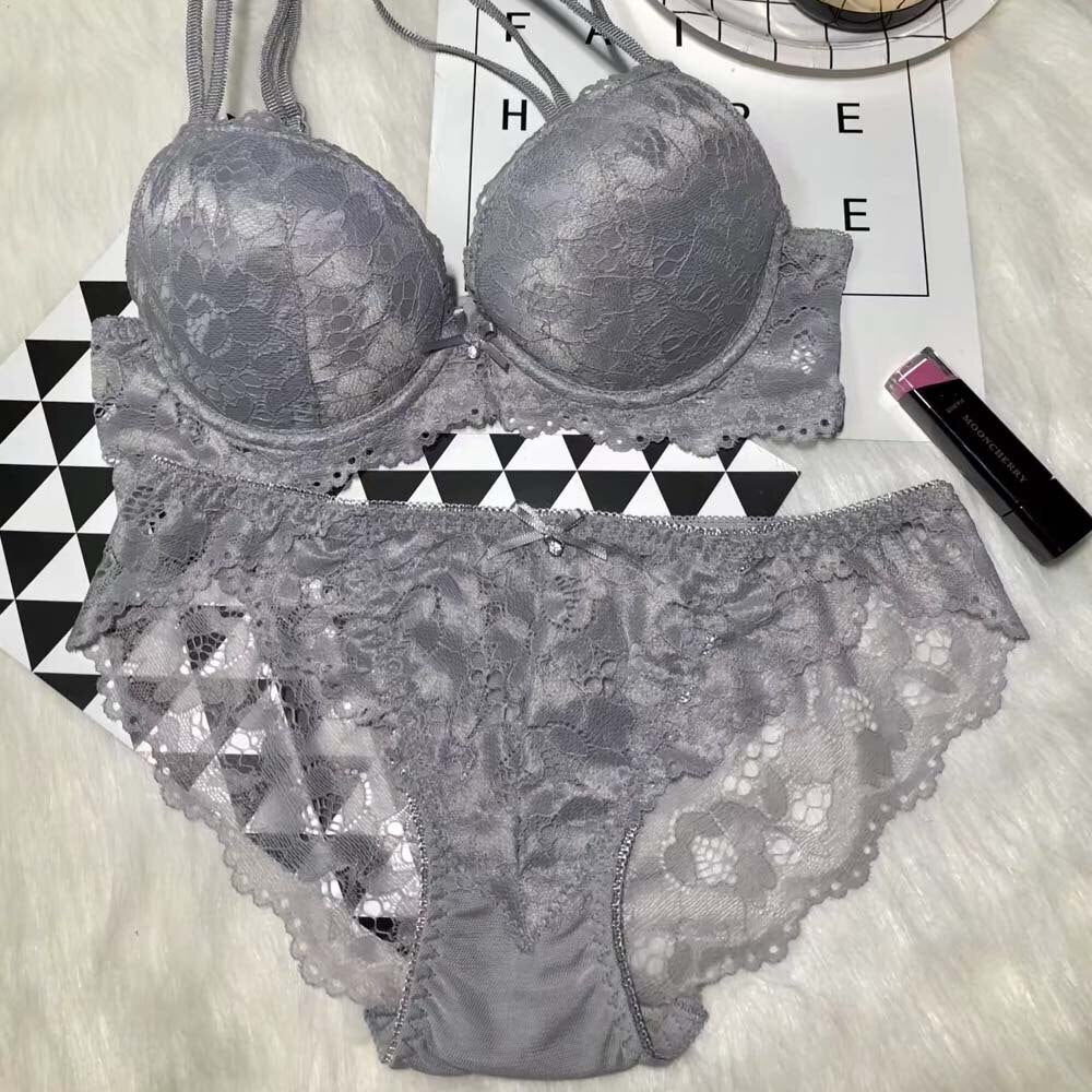 Women's Sexy Lace Push Up Bra Sets with Padded Bralette, Underwire, U - Back and Matching Panty