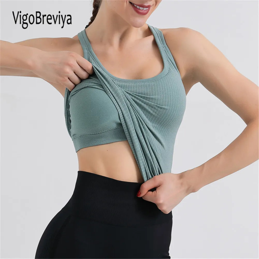 VigoBreviya 2025 Women's Sleeveless Seamless Yoga Tops with Bra for Fitness, Gym, Running & Workout