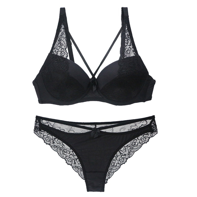 Nouvelle Seamless Sexy 3/4 Cup Lace Underwear Set with Push Up Bra, Available in B - E Cups